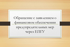 Обращение с заявлением о финансовом обеспечении предупредительных мер через ЕПГУ