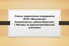 Список закрепления сотрудников ФГКУ «Московская безопасность»  района Вороново г. Москвы за административными участками